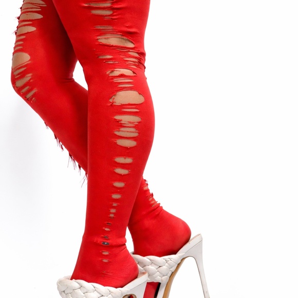 Red Slasher Tights Handmade OS - Picture 3 of 3